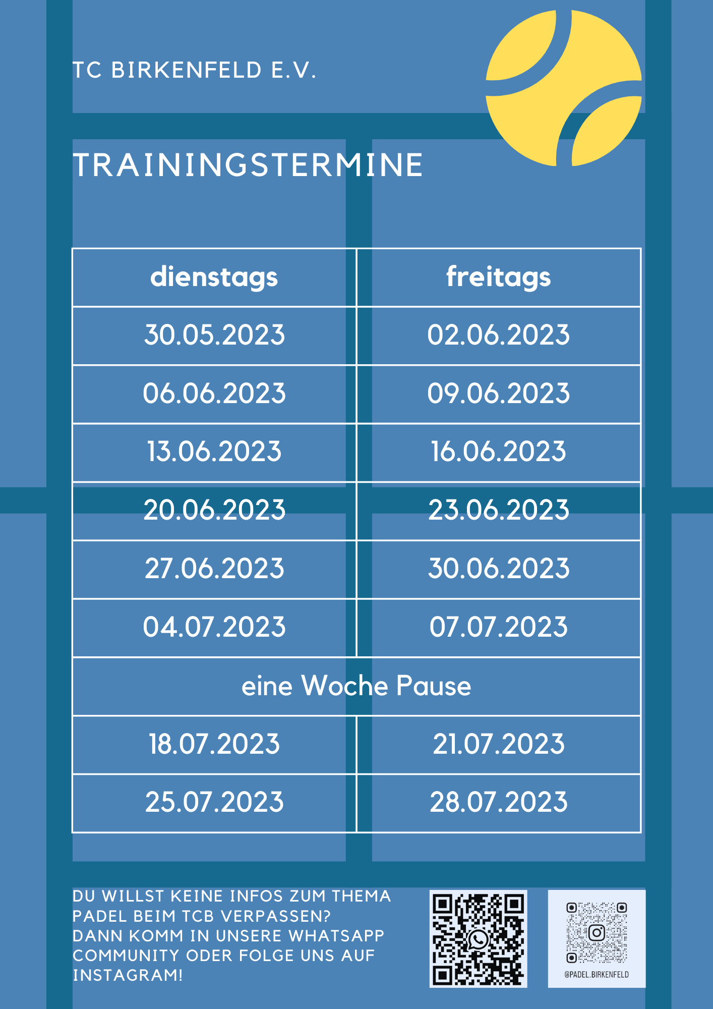 Padel Training Termine 2023