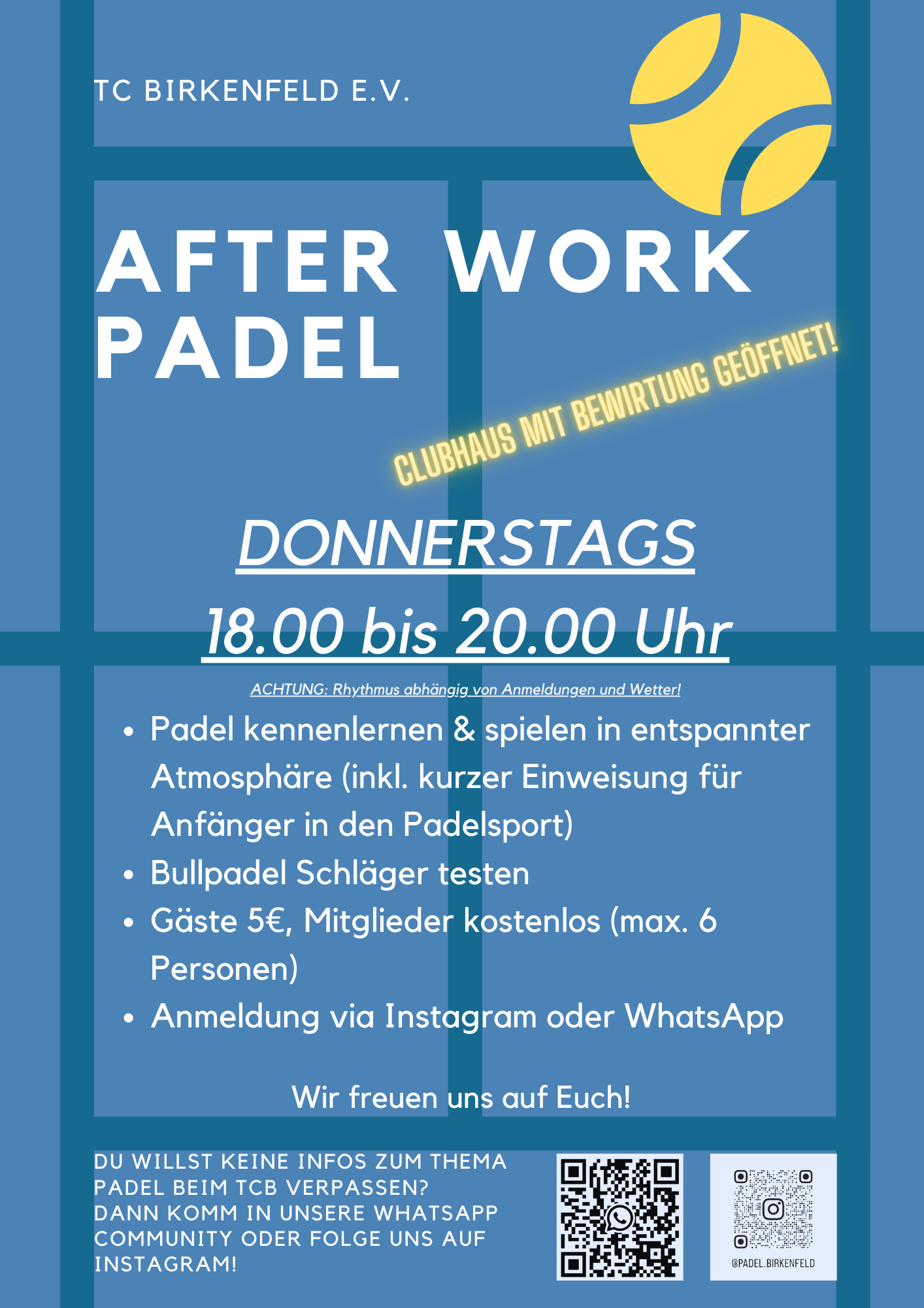 AFTER WORK PADEL DONNERSTAGS